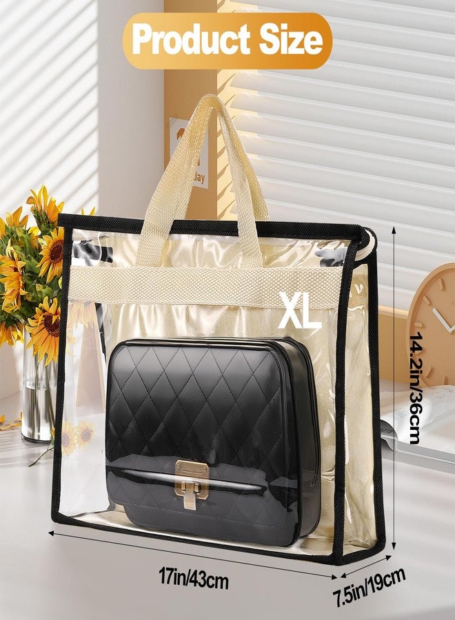 Vyndicca 4 PCS Dust Bags for Handbag,Purse Protector Storage Bag with Zipper and Handle,Clear Handbags Storage Organizer,Plastic Protective Waterproof Handbag Protector for Closet,Off White - Image 2