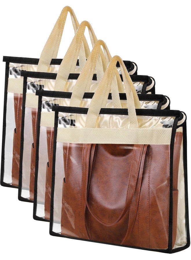 Vyndicca 4 PCS Dust Bags for Handbag,Purse Protector Storage Bag with Zipper and Handle,Clear Handbags Storage Organizer,Plastic Protective Waterproof Handbag Protector for Closet,Off White - Image 1