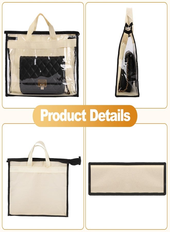 Vyndicca 4 PCS Dust Bags for Handbag,Purse Protector Storage Bag with Zipper and Handle,Clear Handbags Storage Organizer,Plastic Protective Waterproof Handbag Protector for Closet,Off White - Image 3
