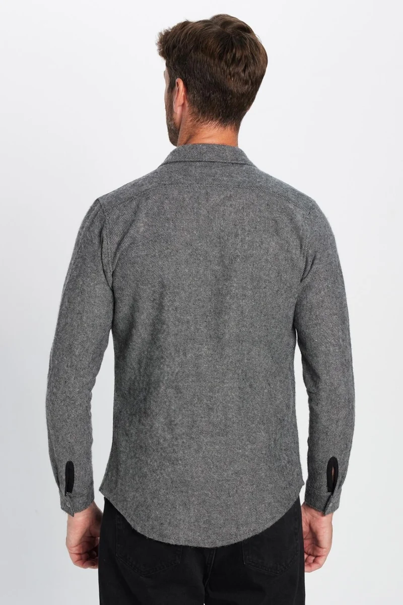 تودورس Men's Slim Fit Slim Fit Lumberjack Double Pocket Flap Plain Gray Shirt