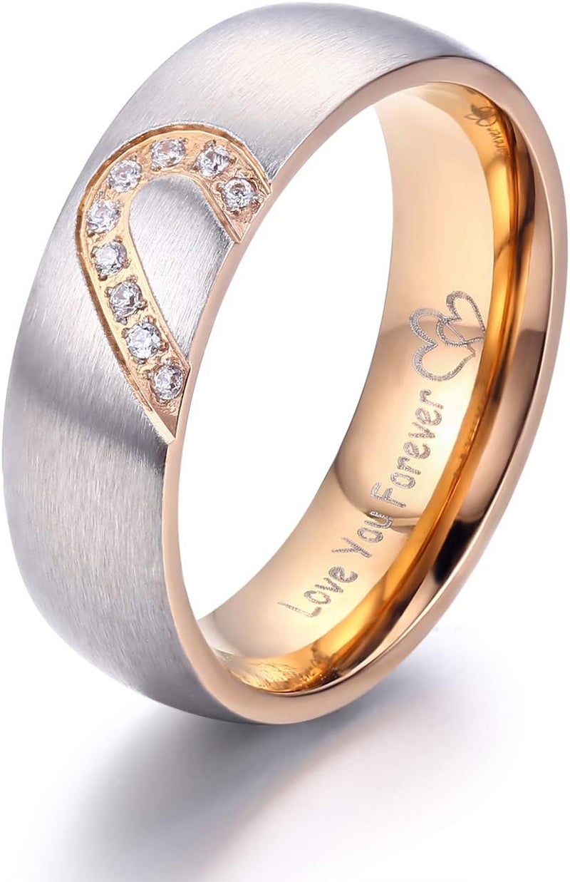 LAVUMO Matching Promise Rings for Couples Love You Forever Wedding Bands Sets for Him and Her Half Heart Rings Stainless Steel 6mm with Box Comfort Fit - Image 3