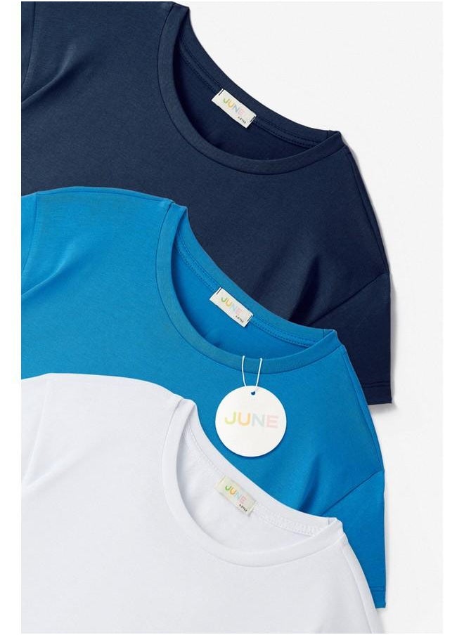 JUNE June Kids 3-Pack Basic Tshirt White - Blue - Indigo  - Image 4
