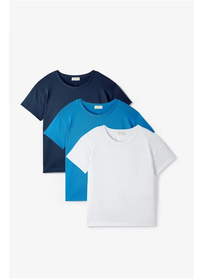 جون June Kids 3-Pack Basic Tshirt White - Blue - Indigo