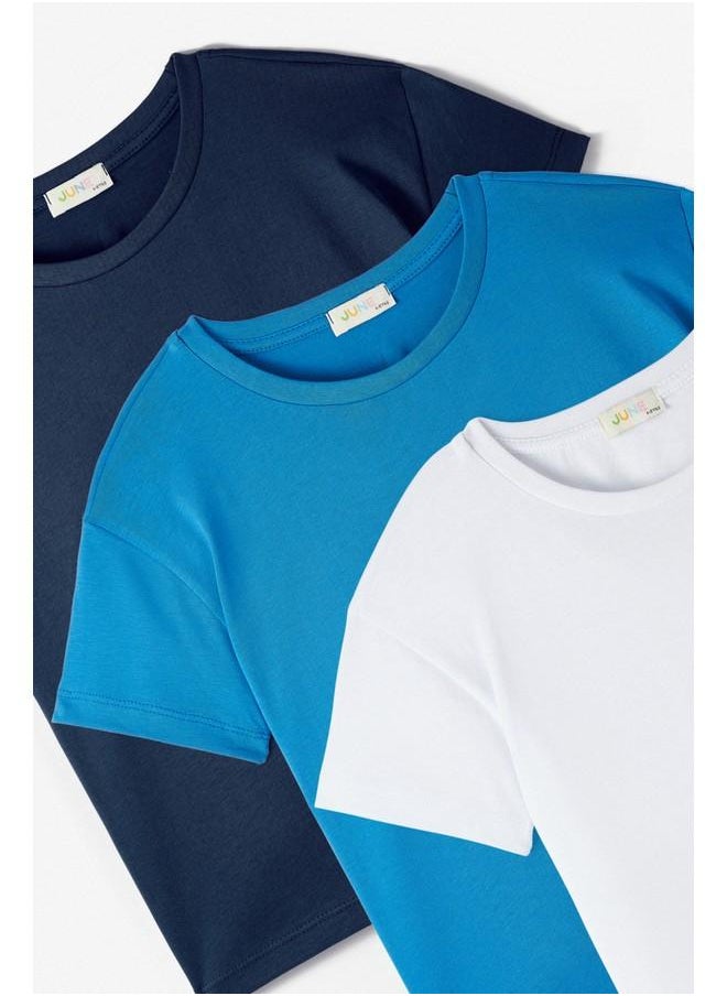 JUNE June Kids 3-Pack Basic Tshirt White - Blue - Indigo  - Image 3