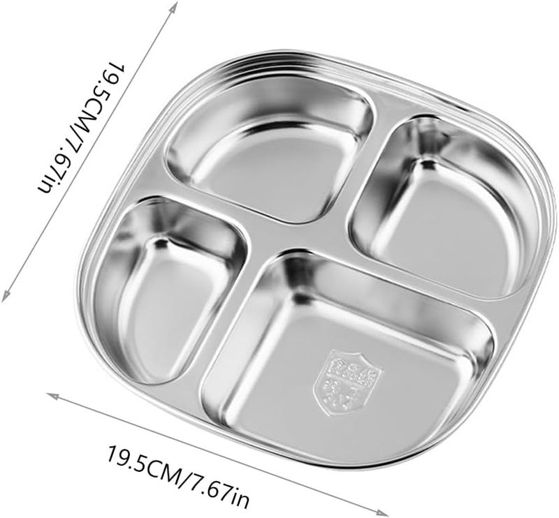 Hemoton Stainless Steel Divided Plate 4 Compartment Portion Control Plate for Kids Lunch Camping and Food StorageDiet Food ControlCompact Serving PlatterMini Camping Dishes - Image 3