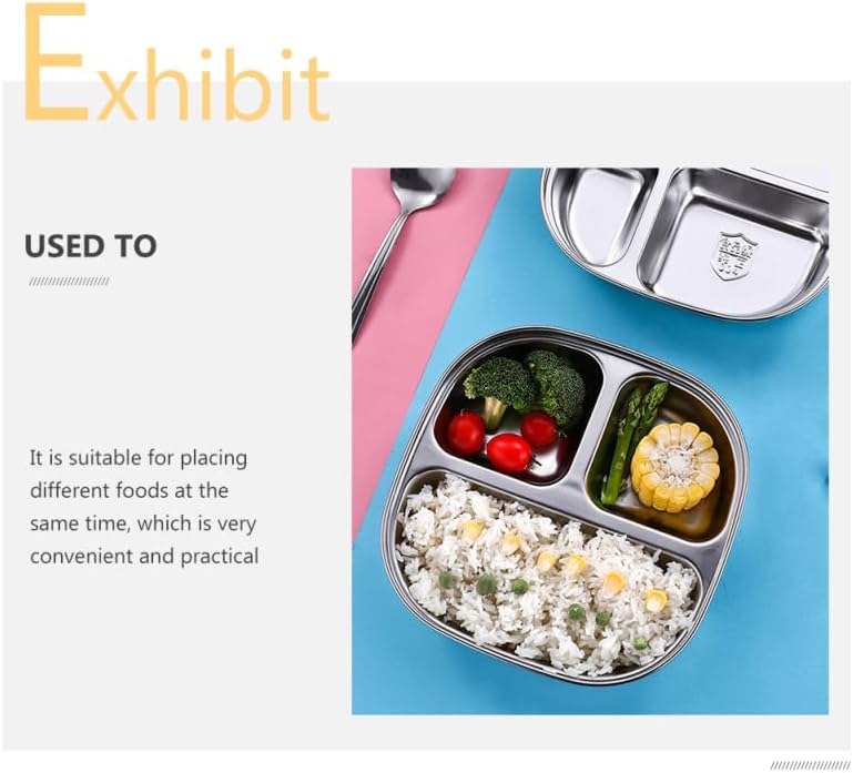 Hemoton Stainless Steel Divided Plate 4 Compartment Portion Control Plate for Kids Lunch Camping and Food StorageDiet Food ControlCompact Serving PlatterMini Camping Dishes - Image 5