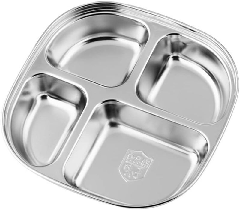 Hemoton Stainless Steel Divided Plate 4 Compartment Portion Control Plate for Kids Lunch Camping and Food StorageDiet Food ControlCompact Serving PlatterMini Camping Dishes - Image 4