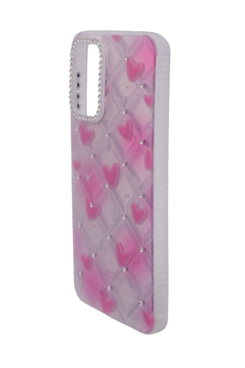 CFS TPU Heart Printed Back Cover Case with Rhinestone Camera Border For Samsung Galaxy A23 - Pink Transparent - Image 3