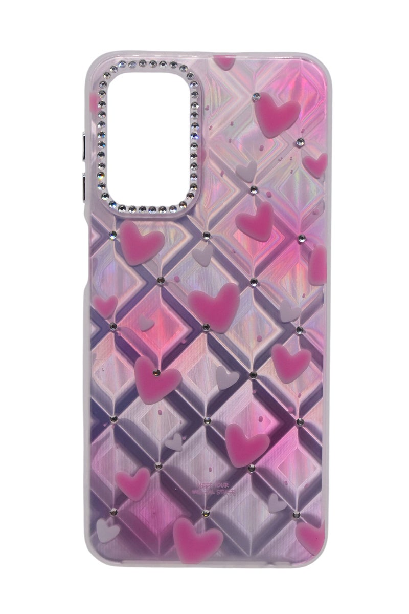 CFS TPU Heart Printed Back Cover Case with Rhinestone Camera Border For Samsung Galaxy A23 - Pink Transparent - Image 1
