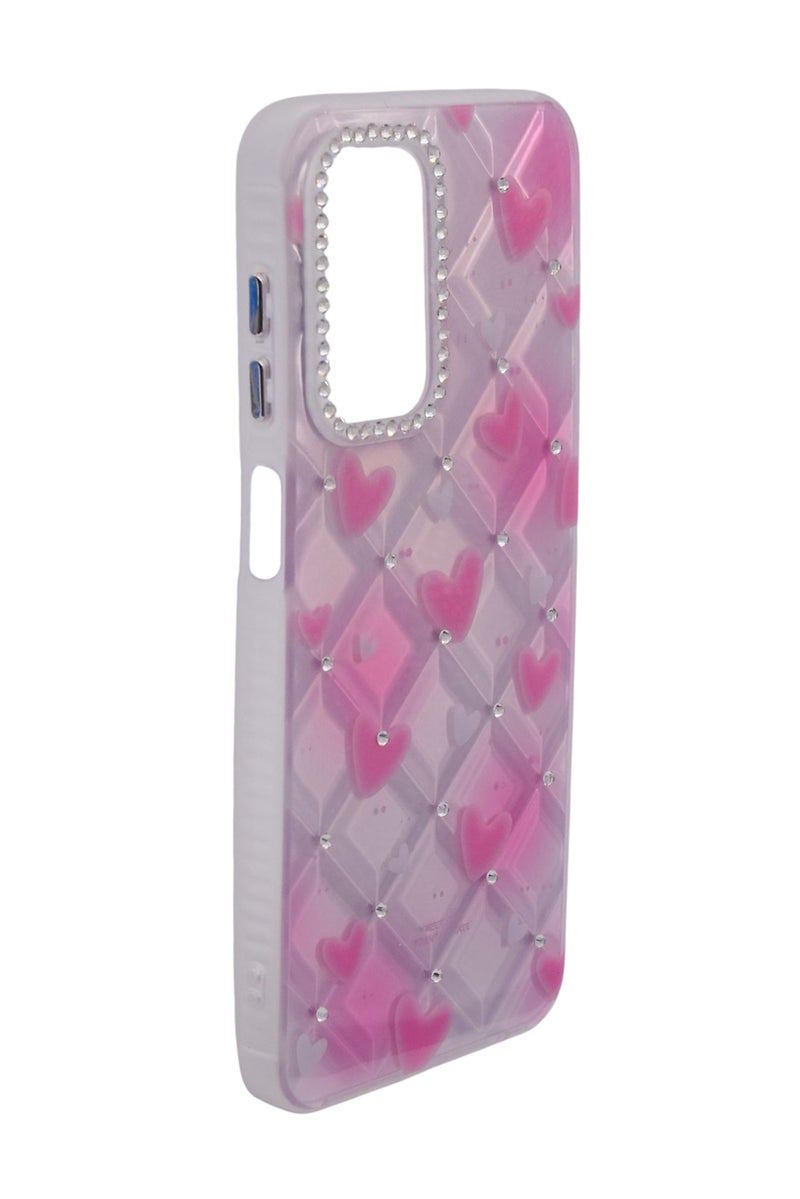 CFS TPU Heart Printed Back Cover Case with Rhinestone Camera Border For Samsung Galaxy A23 - Pink Transparent - Image 2