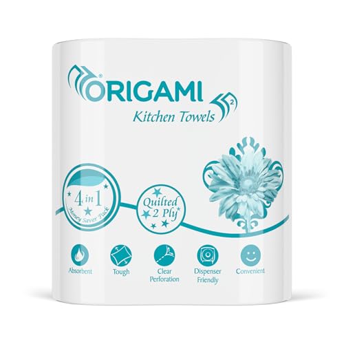 Origami 2 Ply 4 in 1 Kitchen Tissue Paper Roll | Tough, Super Absorbent & Food Safe Tissues for Spotless Cleaning | Ideal for Multi Purpose Use (60 Pulls Per Roll, 240 Sheets) - Image 1