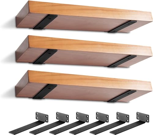MIUGO 6 Pack Heavy Duty Shelf Brackets 6 inch, Floating Shelf Brackets(1/5”-Thick), L-Shaped Wall Shelf Bracket Hidden & Decorative Shelf Bracket Black - Image 1