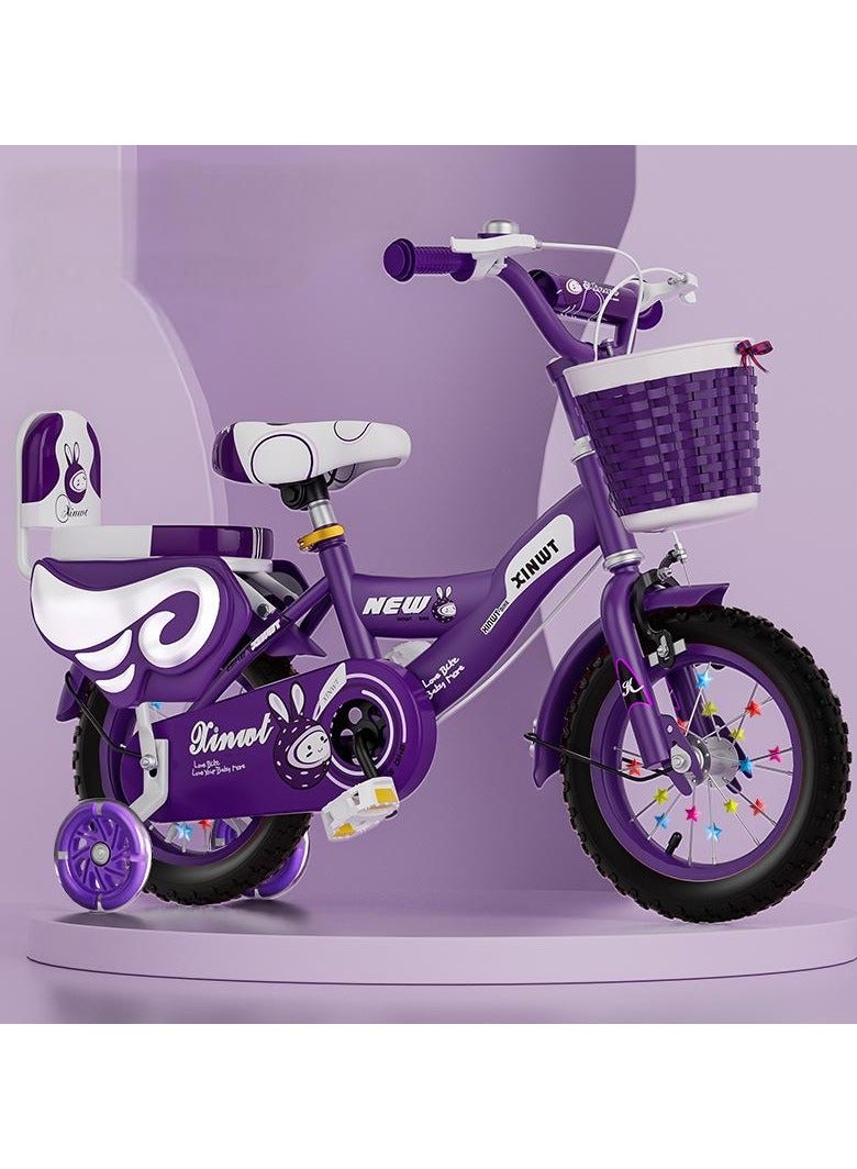 جونيوك دراجة للفتيات للأطفال الصغار والأطفال، دراجة أطفال مقاس 14 بوصة مع عجلات تدريب وسلة، دراجة للفتيات مع فرامل يد ومسند