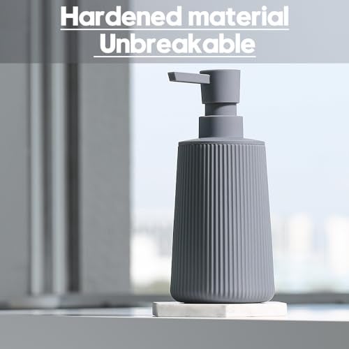 YAUKPH Small Soap Dispenser for Bathroom and Kitchen, Modern Farmhouse Striped Style Plastic Hand Soap Dish Soap Dispenser with Pump Matte Gray - Image 5