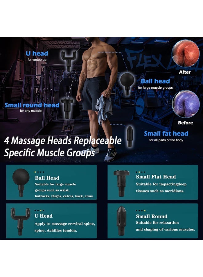 جهاز مساج وتدليك العضلات الاحترافي (Massage Gun) بـ 6 سرعات متغيرة - مسدس تدليك محمول وقابل لإعادة الشحن مع 4 رؤوس ملحقة لتخفيف آلام الجسم والعضلات متعدده الالوان - Image 5