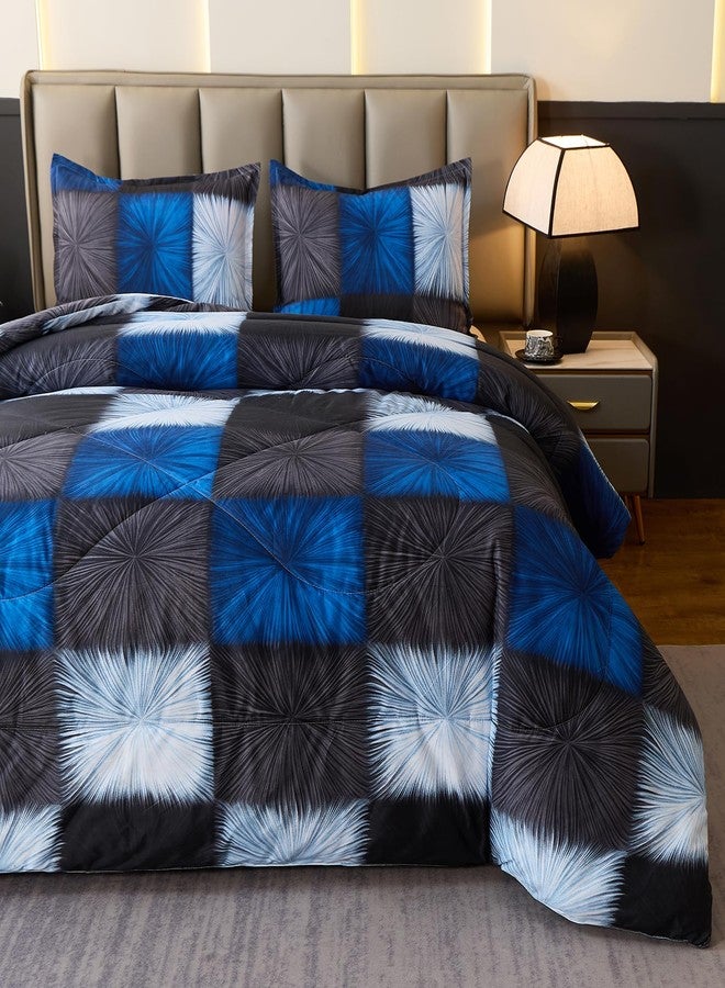Caressma Black and Navy Blue Checkered Comforter Bedding Set, Full Size Blue White Plaid Comforter Set for Boys, Fluffy Black Grid Home Decor for All Seasons - Image 2