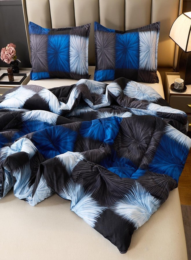 Caressma Black and Navy Blue Checkered Comforter Bedding Set, Full Size Blue White Plaid Comforter Set for Boys, Fluffy Black Grid Home Decor for All Seasons - Image 5
