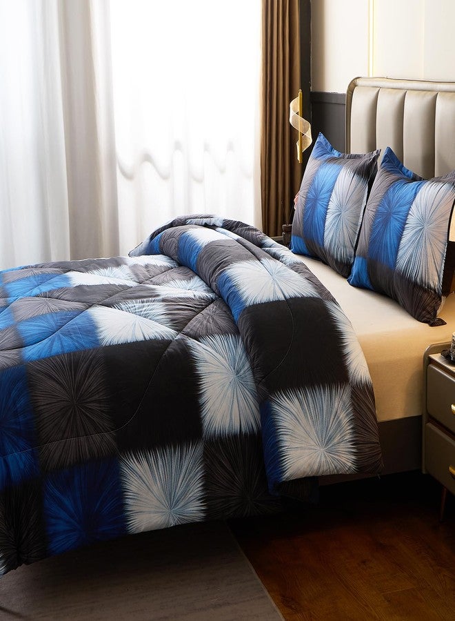 Caressma Black and Navy Blue Checkered Comforter Bedding Set, Full Size Blue White Plaid Comforter Set for Boys, Fluffy Black Grid Home Decor for All Seasons - Image 3