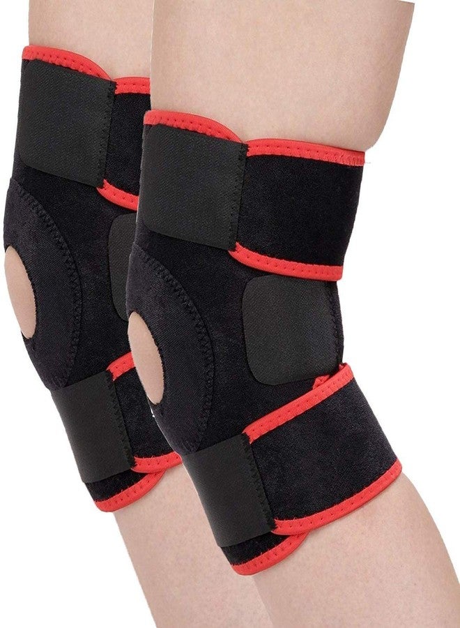 GymWar Knee Support, Open-Patella Brace for Arthritis, Joint Pain Relief, Injury Recovery with Adjustable Strapping & With Breathable Neoprene Material (Free Size) Pair - Image 1