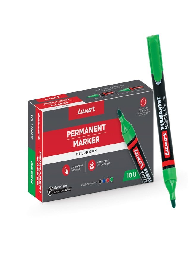 Luxor Refillable Permanent Marker in Rich Green, Pack of 10, Ideal for Eco-Friendly and Bold Markings - Image 1