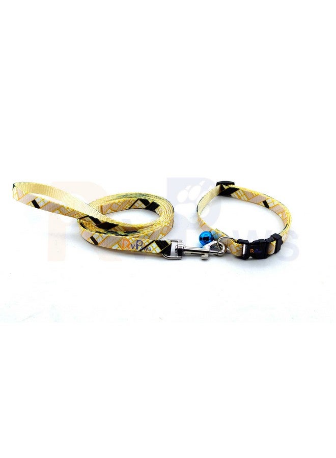 Puppy Soft Nylon Collar And Leash Printed | 10Mm Printed Collar Set With Sound Bell | Suitable For Small Dogs, Puppies & Cats 10 Mm (Cream) - Image 1