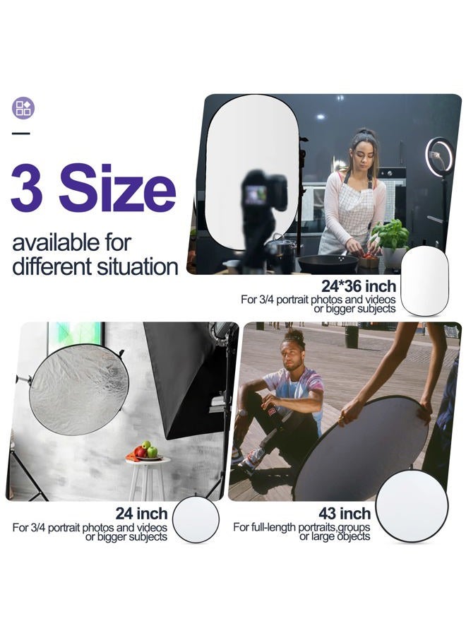 EMART 24'' x 36''(60 x 90cm) 5 in 1 Photo Collapsible Photography Reflector with Bag, Large Oval Portable Panel for Studio Video, Portraint, Outdoor Shooting -Translucent, White, Silver, Gold, Black - Image 4