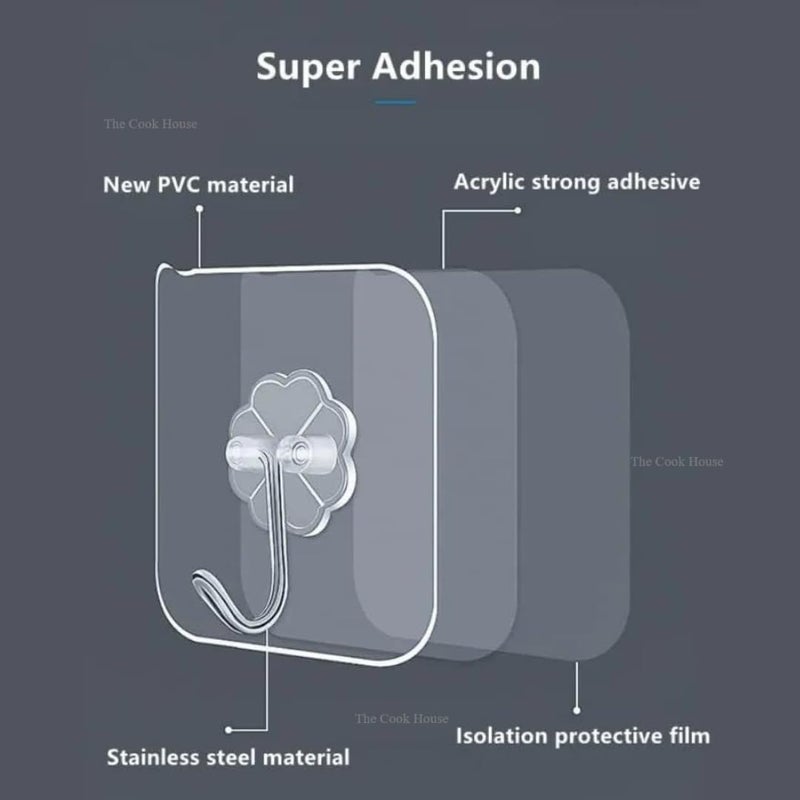 Glory Enterprises Self Adhesive 6mm Wall Hook for Hanging Wall Clock Heavy Duty Transparent Hook Wall Hanging No Drilling Installation 10 Piece - Image 5