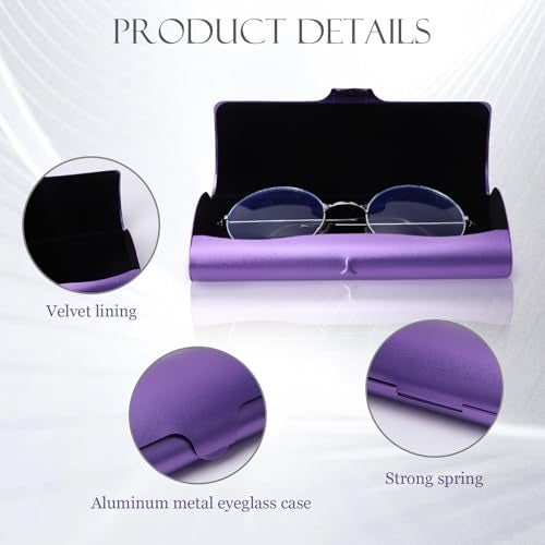 Hifot Aluminium Glasses Case, Slim Reading Glasses Case, Portable Purple Eyeglass Spectacles Protection Hard Shell Case - Image 3