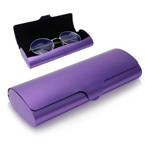 Hifot Aluminium Glasses Case, Slim Reading Glasses Case, Portable Purple Eyeglass Spectacles Protection Hard Shell Case - Image 1