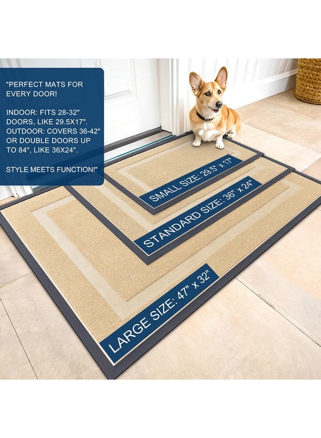 OLANLY Front Door Mat Indoor Outdoor Entrance, Waterproof All-Season, All-Weather Doormat, Sturdy Natural Rubber, Fade Resistant, Low Profile, Easy Clean Patio Porch Entryway Mat, 29.5x17, Beige - Image 1