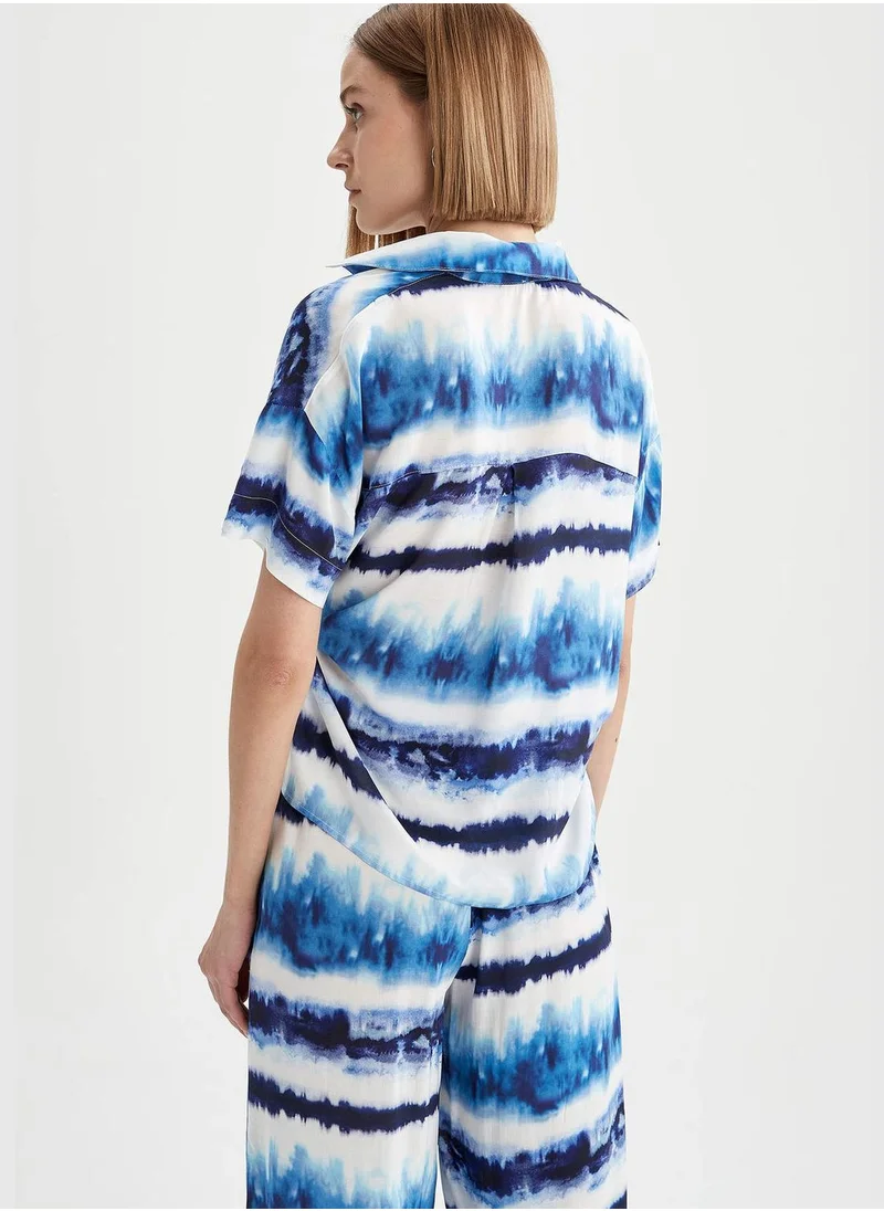 DeFacto Patterned Side Tie Short Sleeve Blouse