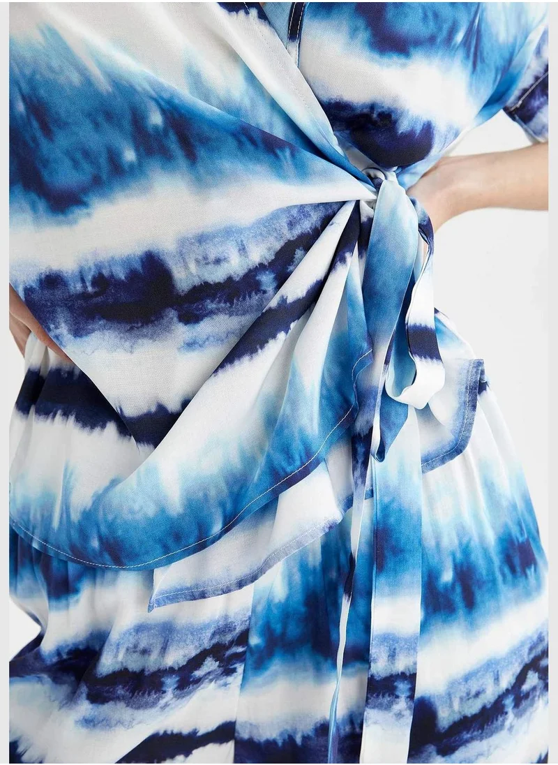 DeFacto Patterned Side Tie Short Sleeve Blouse