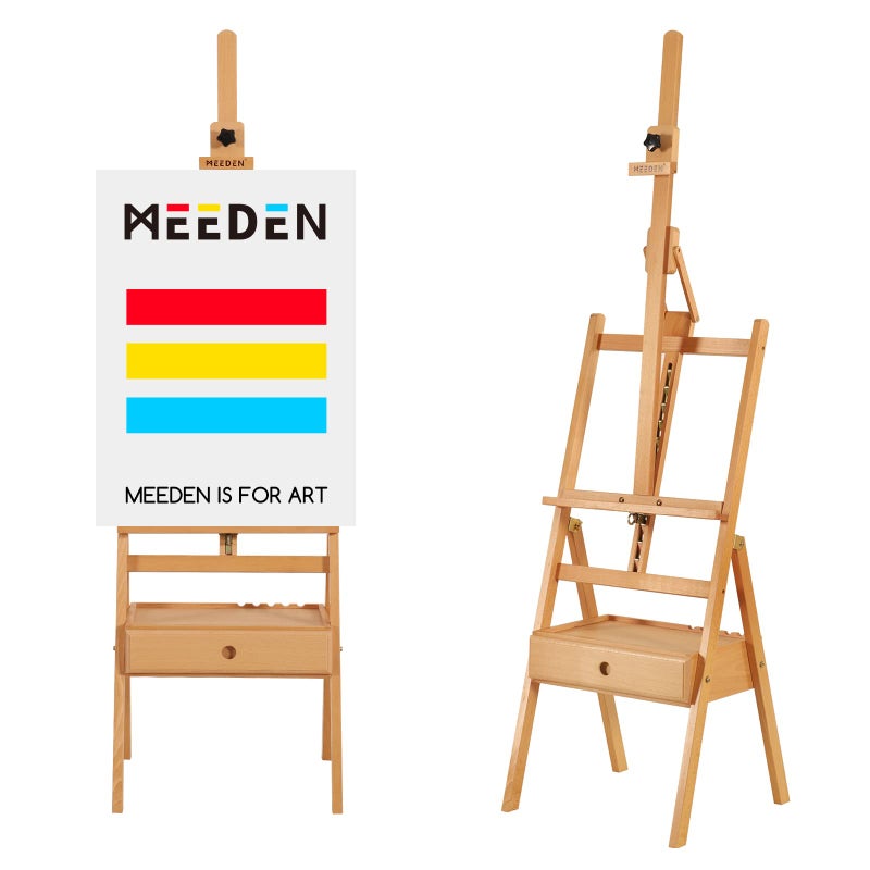 MEEDEN MEEDEN Forward Tilt Studio HFrame Easel with Art Supply Storage Drawer  Adjustable 5875 Solid Beech Wood Easel Stand for Artists Students and Beginners Holds Canvas Art up to 37 