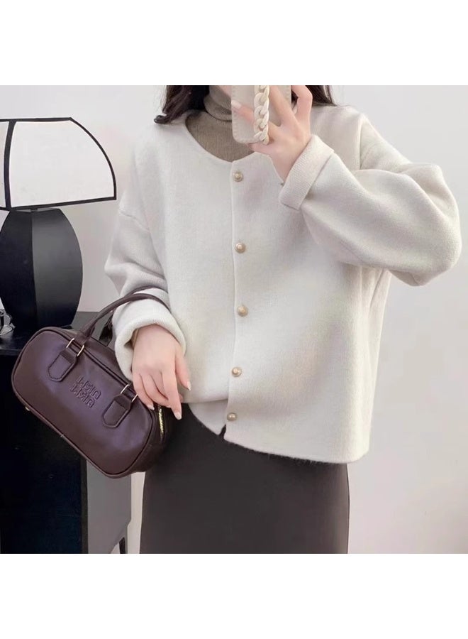 Korean Fashion Round Neck Knit Cardigan Spring Autumn Casual Long Sleeve Loose Wool Sweater for Women Knitwear Basic Coat Tops