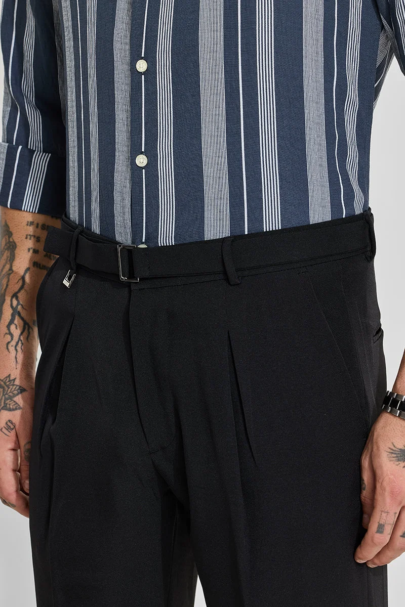 SNITCH Black Black Solid Slim Fit Formal Trousers for Men | Best Price UAE