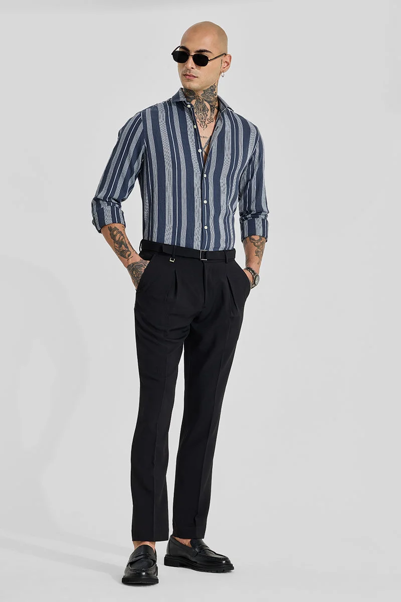 SNITCH Black Black Solid Slim Fit Formal Trousers for Men | Best Price UAE