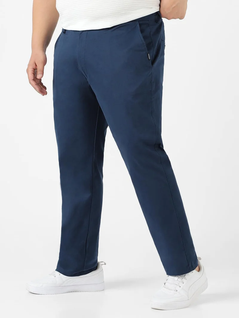 أوربانو فاشن Urbano Plus Men's Royal Blue Cotton Regular Fit Casual Chinos Trousers Stretch