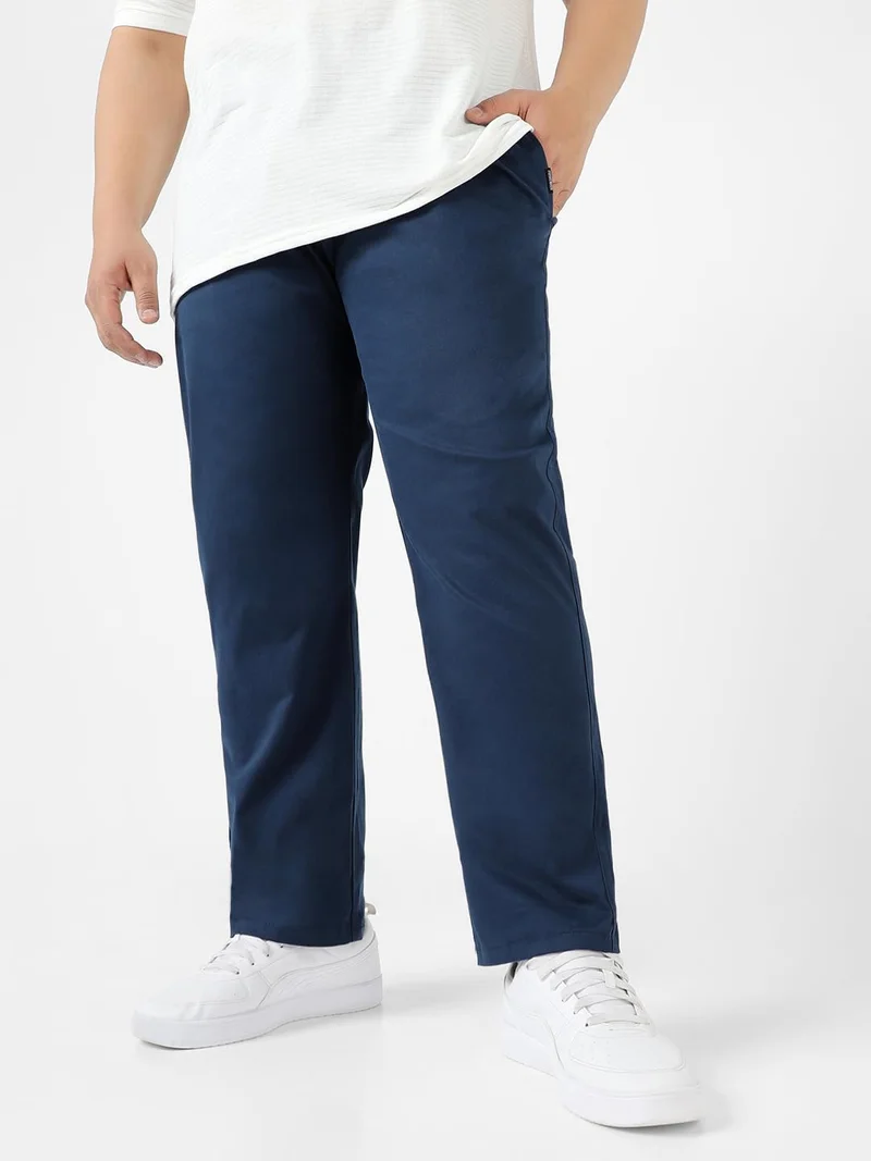 Urbano Plus Men's Royal Blue Cotton Regular Fit Casual Chinos Trousers Stretch