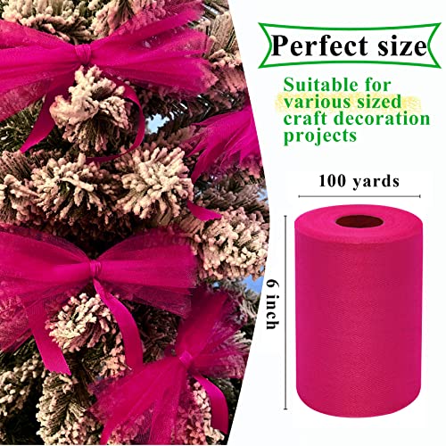 IONTACH Fuchsia Tulle Fabric Rolls 6 Inch by 100 Yards (300 feet) Fabric Spool Tulle Ribbon for DIY Tutu Baby Shower Birthday Party Wedding Halloween Decorations Christmas Craft Supplies - Image 3