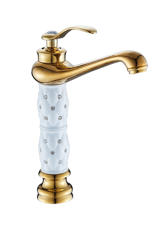 إسكدنيا مقبض صنبور حوض خلاط فردي ماسي مرتفع ذهبي/ أبيض - Image 2