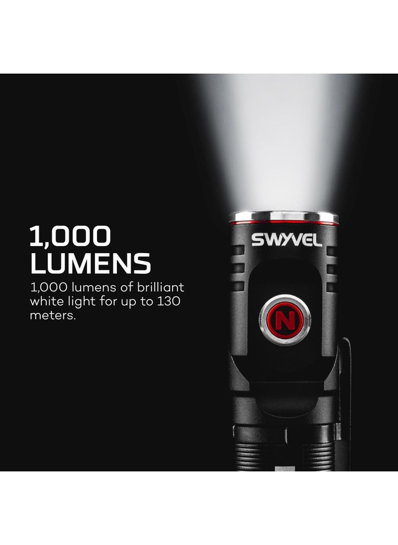 NEBO NEBO SWYVEL 1000 Lumen USB Wireless Rechargeable Aluminum Flashlight: Compact 90 Degree Rotating Swivel Head Work Light; 5 Light Modes; Pocket Clip Magnetic Base for Hands-Free Lighting -Black  - Image 2
