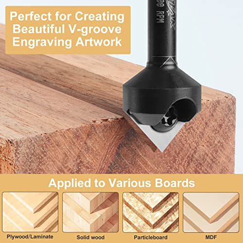 BINSTAK 90 Degree V Groove Router Bit 1/4 Inch Shank, Carbide Insert Wood CNC Router Bits for Woodworking Engraving Carving - Image 3