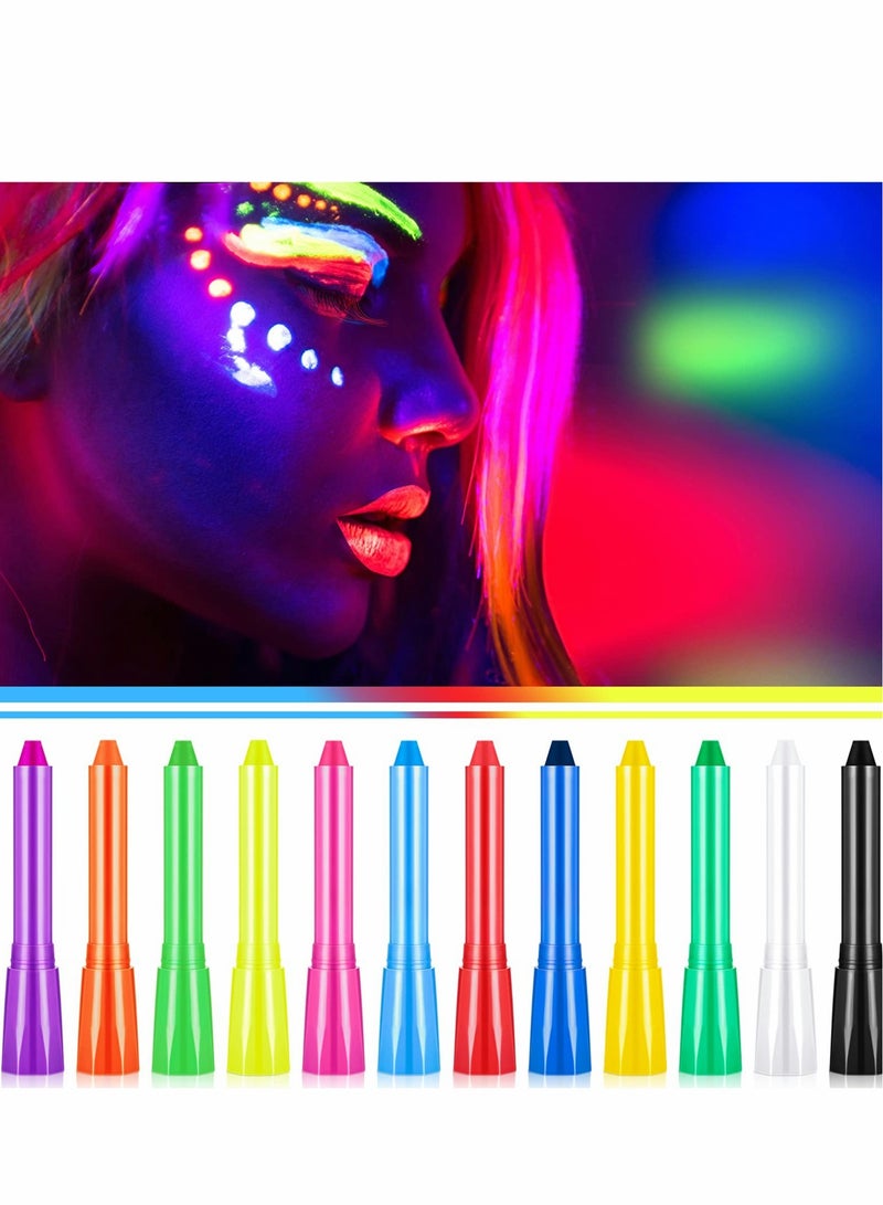 Glow in The Dark Face Paint Crayons Set of 12 Non-Toxic UV Body Paint for Parties and Masquerades Supplies - Image 1