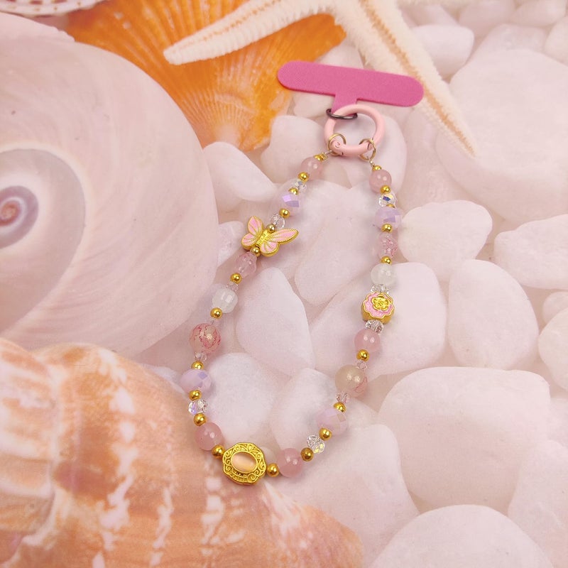cioatu Cute Phone Wrist Strap Chic Beaded Cellphone Lanyard with Tether Tab Phone Charm Grip Strap for PhoneBag Purses Keys (Pink Butterfly) - Image 4