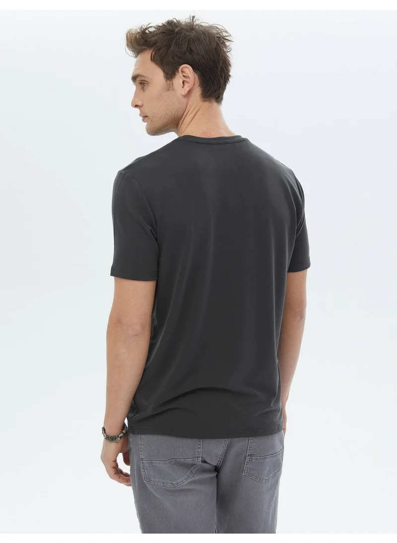Kip Anthracite Printed Crew Neck T-Shirt