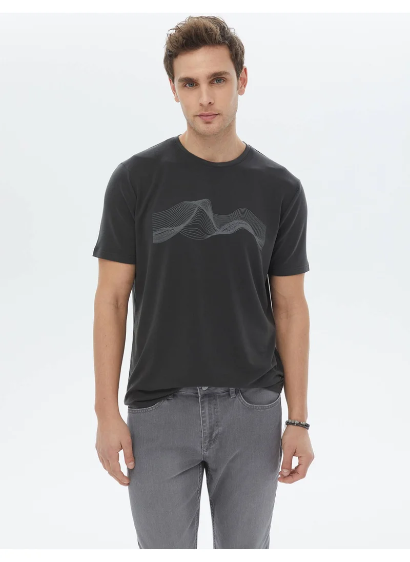 Kip Anthracite Printed Crew Neck T-Shirt