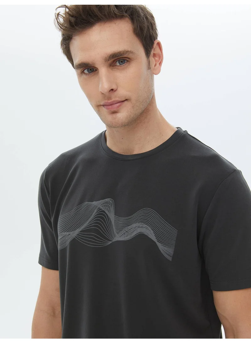 Kip Anthracite Printed Crew Neck T-Shirt