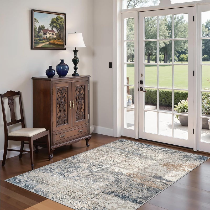 Art&Tuft أرضية قابلة للغسيل من ، مقاومة للبقع ومانعة للانزلاق، مناسبة لغرفة المعيشة، قابلة للطي والغسيل في الغسالة (TPR18-اللون الأزرق، مقاس 4 أقدام × 6 أقدام) - Image 3