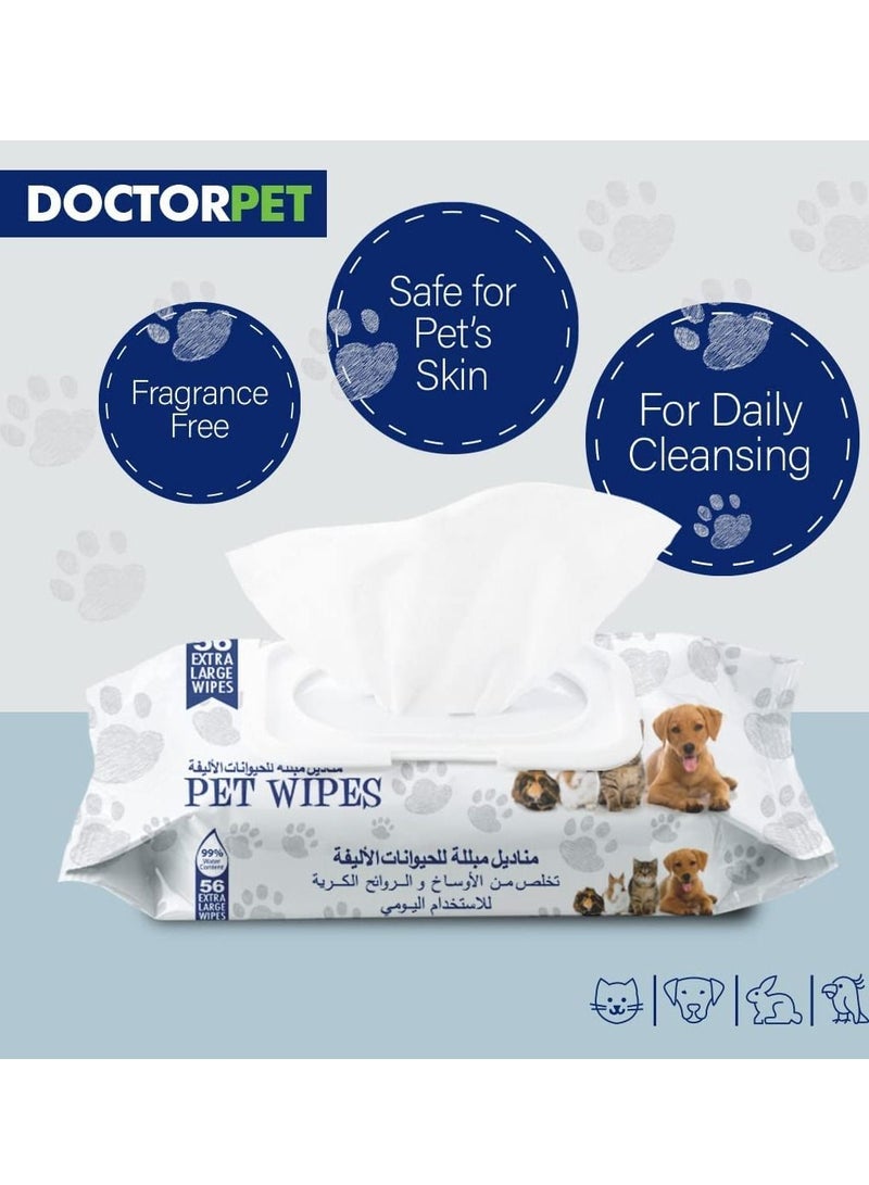 DOCTERPET Doctor Pet Wipes 56's (Pack of 6) – 99% Water Content,Fragrance Free,Hypoallergenic, Extra Large Wipes for Daily Cleansing 336 Wipes - Image 4