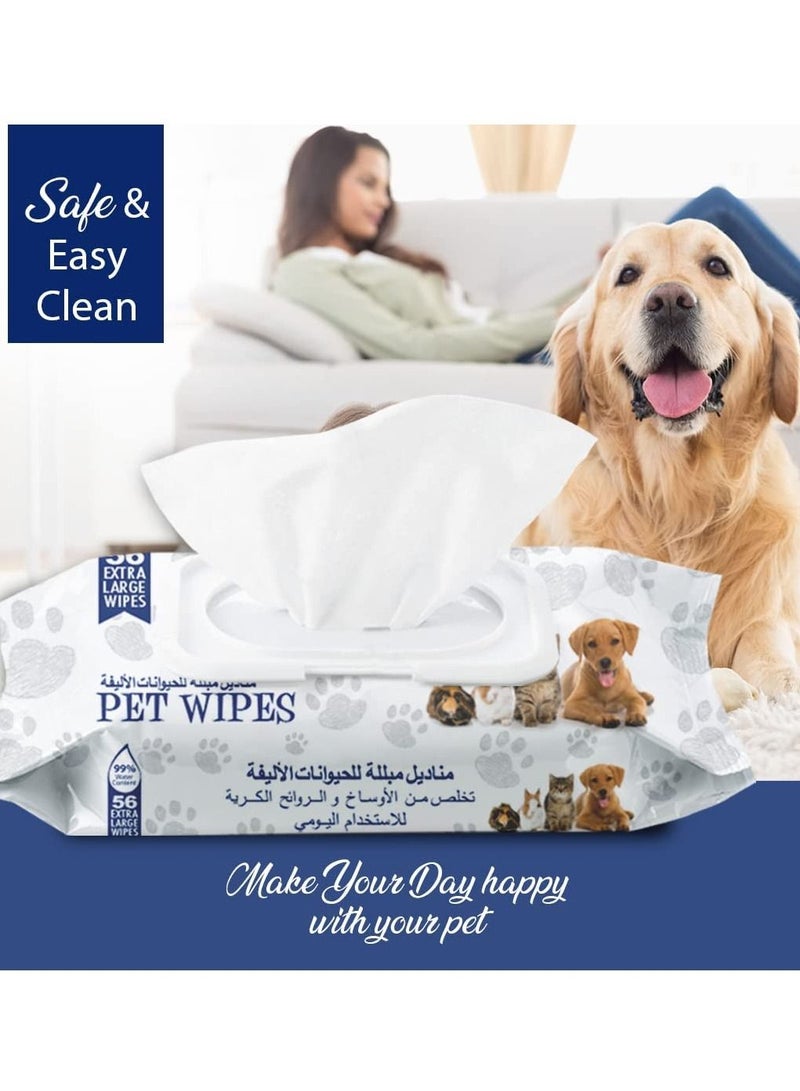 DOCTERPET Doctor Pet Wipes 56's (Pack of 6) – 99% Water Content,Fragrance Free,Hypoallergenic, Extra Large Wipes for Daily Cleansing 336 Wipes - Image 2
